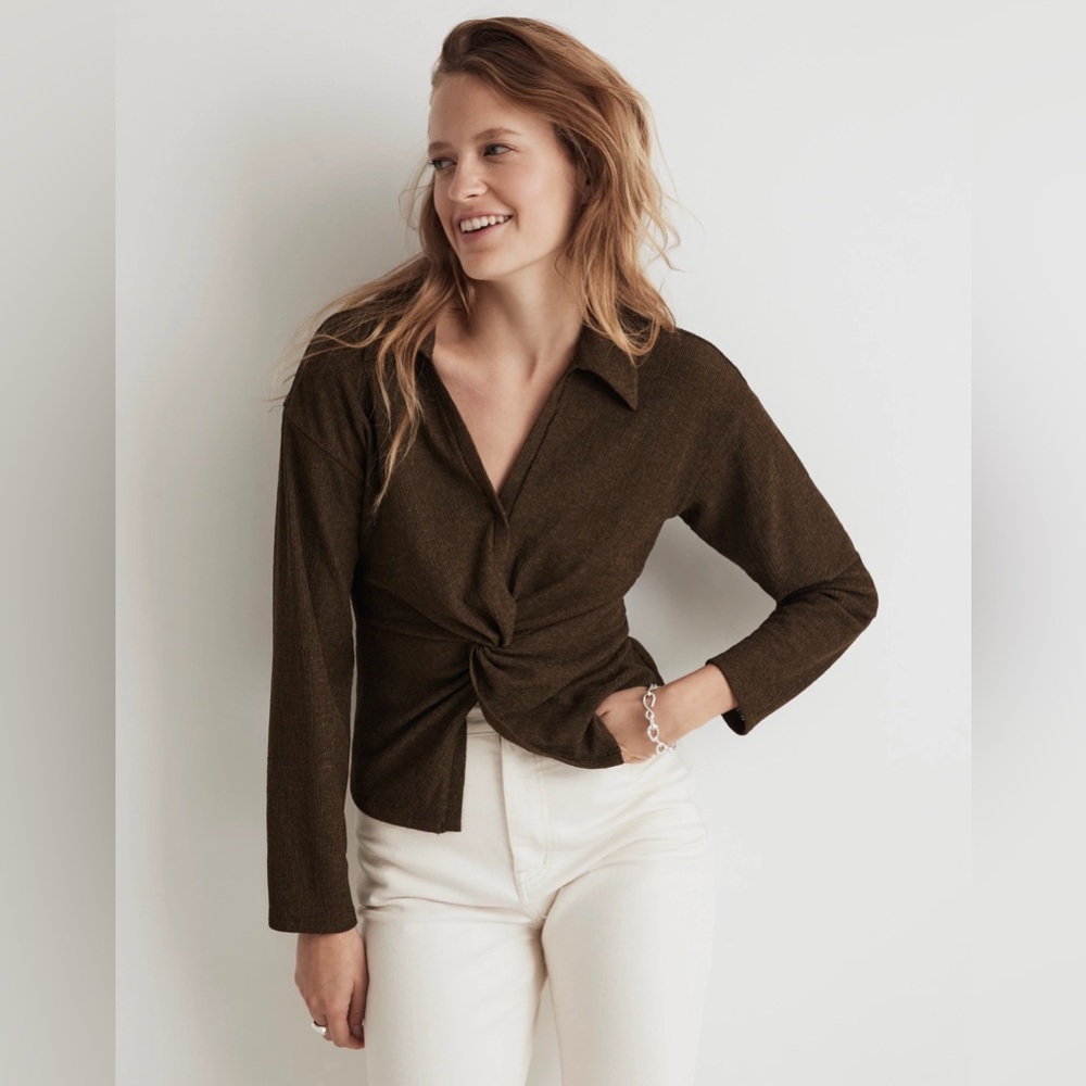 Madewell olive Women's Top twist blouse long sleeve